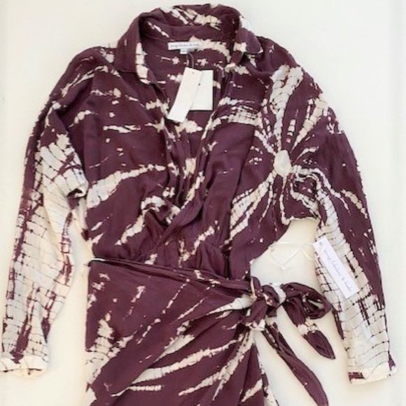 Young Fabulous & Broke YFB Crossover Tie Dye Wrap Dress Purple/White - Picture 1 of 5